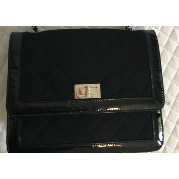 Chanel Vintage Mademoiselle Flap Bag Quilted Canvas Black Patent Small Reissue - Picture 4 of 14